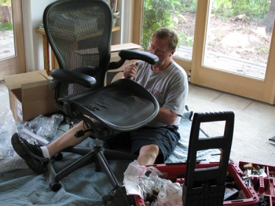 Herman Miller tech set up temporary shop and began breaking the chair down
