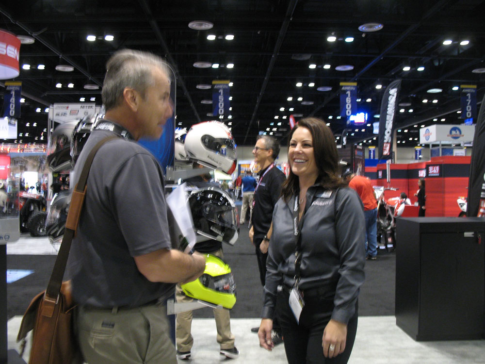 Sarah Schilke reps Schuberth's NA booth